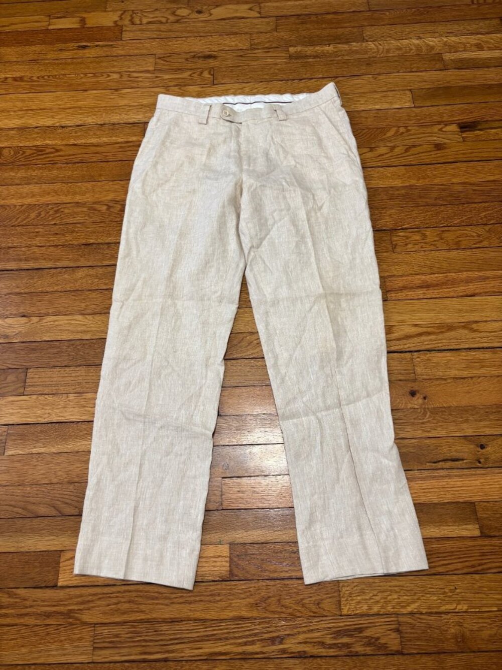 Inserch Mens 100% Linen Dress Pants Sz 36 36x32 Oatmeal Beige Flat Front Slacks